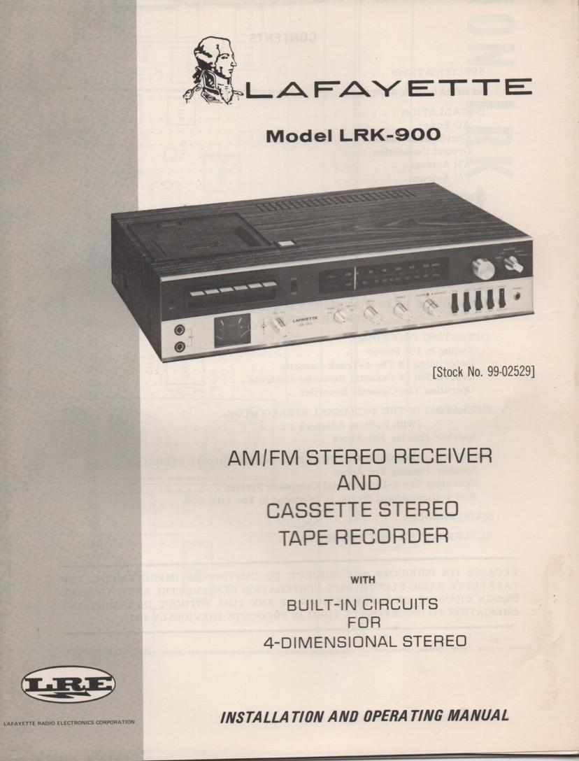LRK-900 8-Track Receiver Owners Service Manual. Owners manual with large foldout schematic.   Stock No. 99-02529