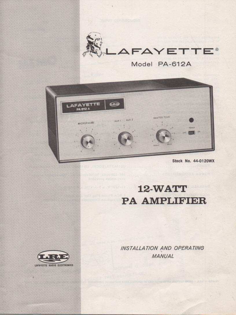 PA-612A Amplifier Owners Service Manual. Owners manual with schematic. Stock No. 44-0120WX .