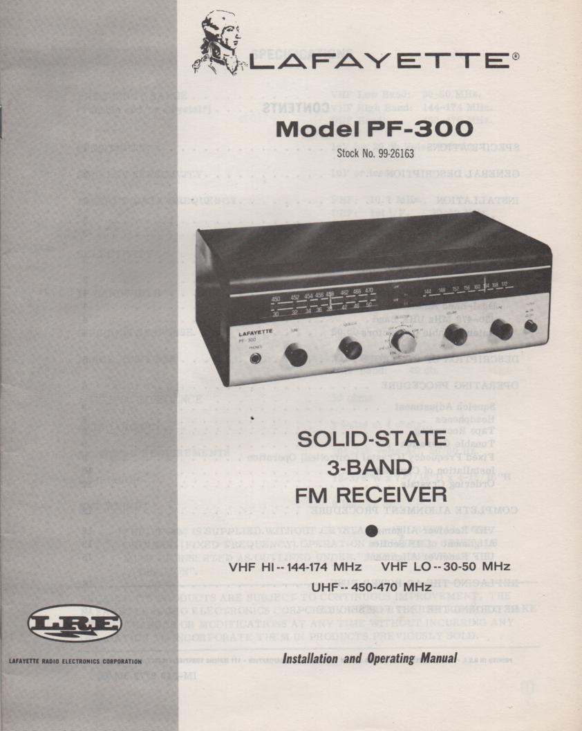 PF-300 3-Band FM Receiver Owners Service Manual. Owners manual with large schematic. Stock No. 99-26163 .
