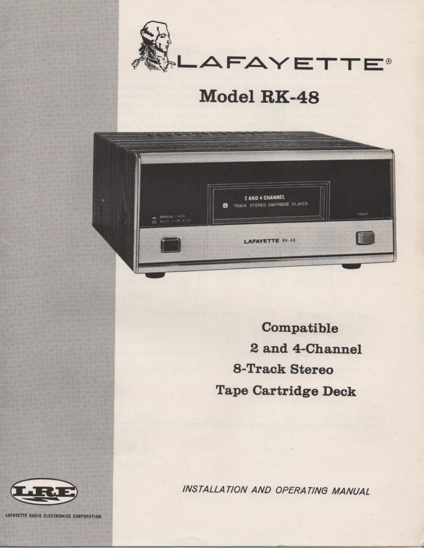 RK-48 8-Track Player Manual.  8-Track player Owners Service Manual.   Owners manual with schematic.  