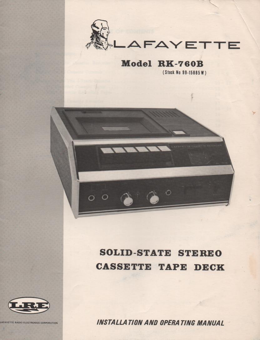 RK-760B Cassette Deck Owners Service Manual. Owners manual with schematic... Stock No. 99-15885W 