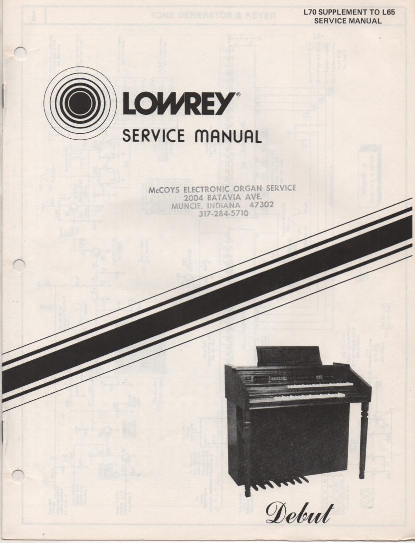 L70 Debut Organ Service Manual.   Comes with the L65 manual and the L70 manual..