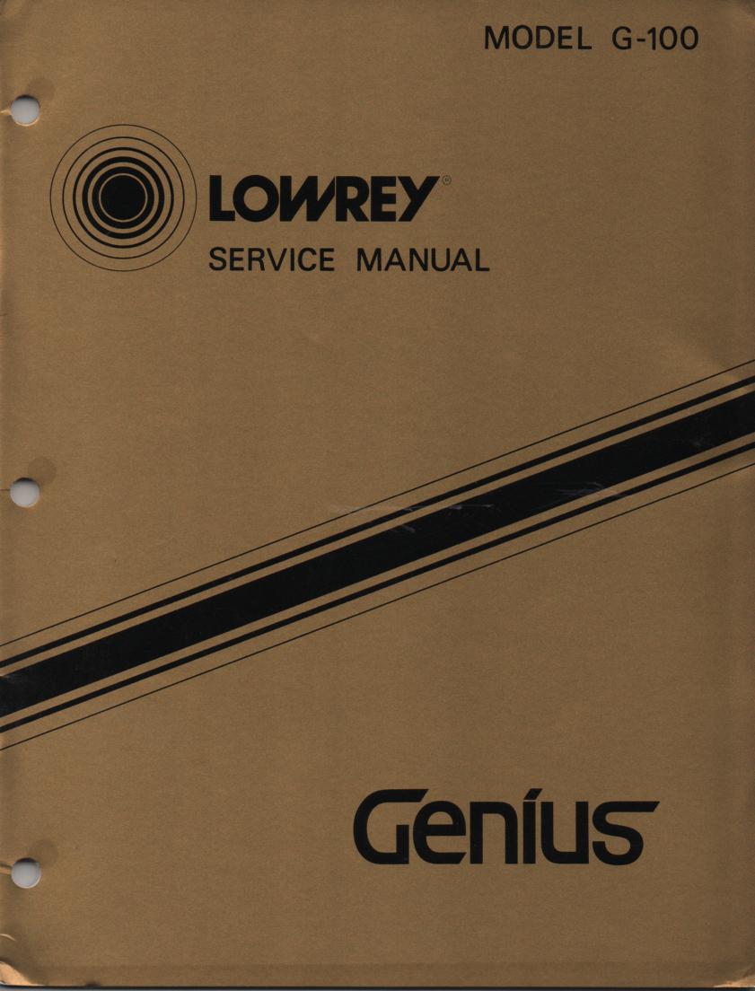 G100 G-100 Genius Organ Service Manual
