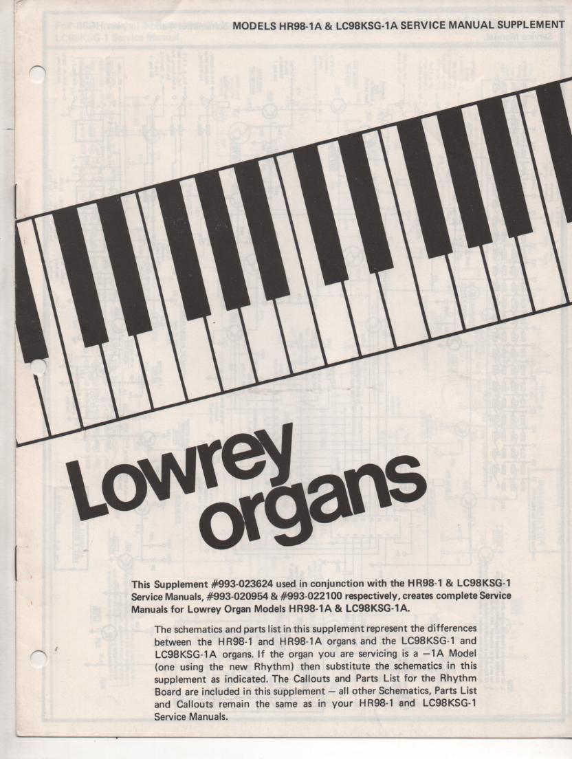HR98-1A Theater Spinet Organ Service Manual
