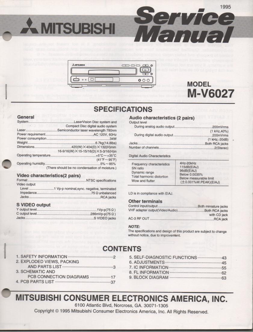 M-V6027 Laser Disc Service Manual