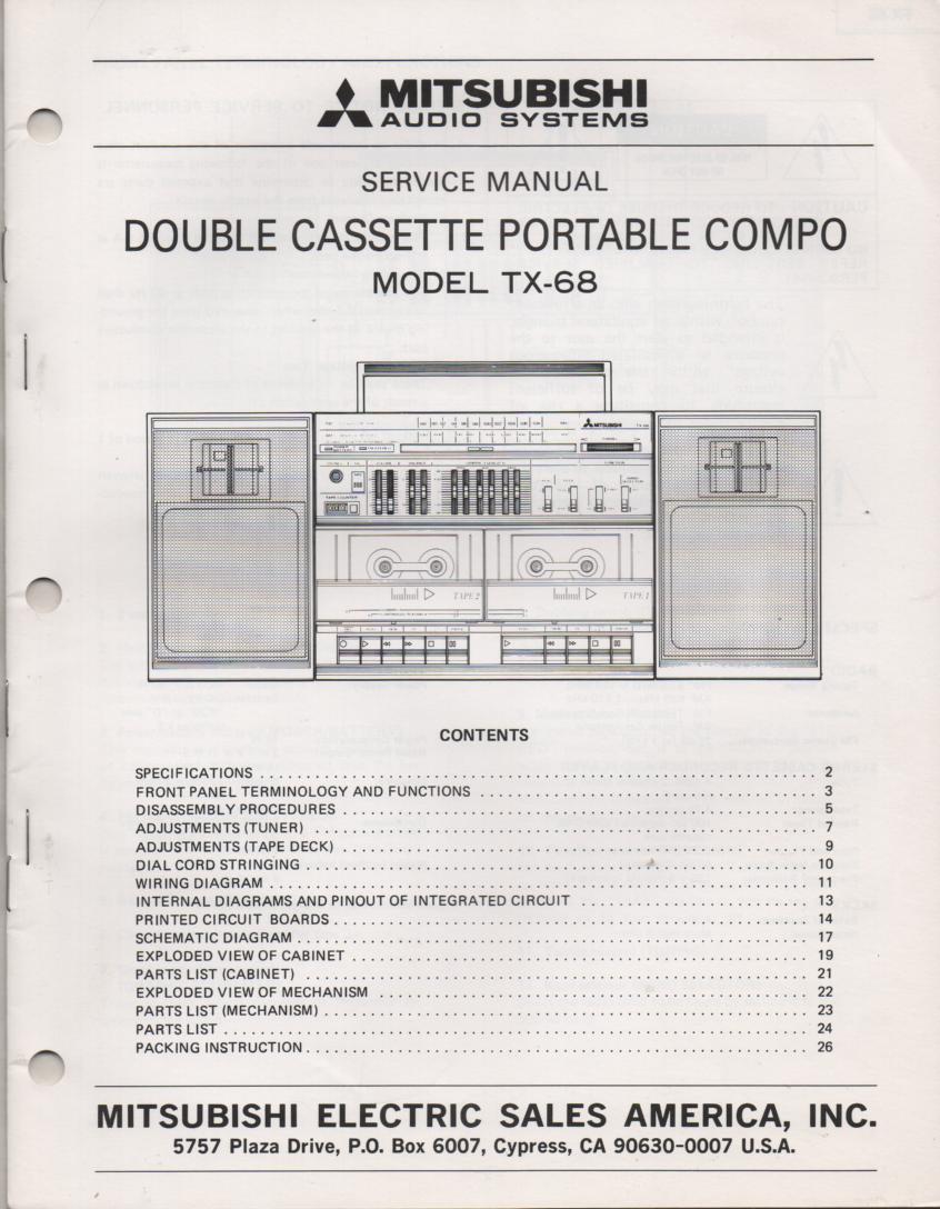 TX-68 Cassette Deck Radio Service Manual

