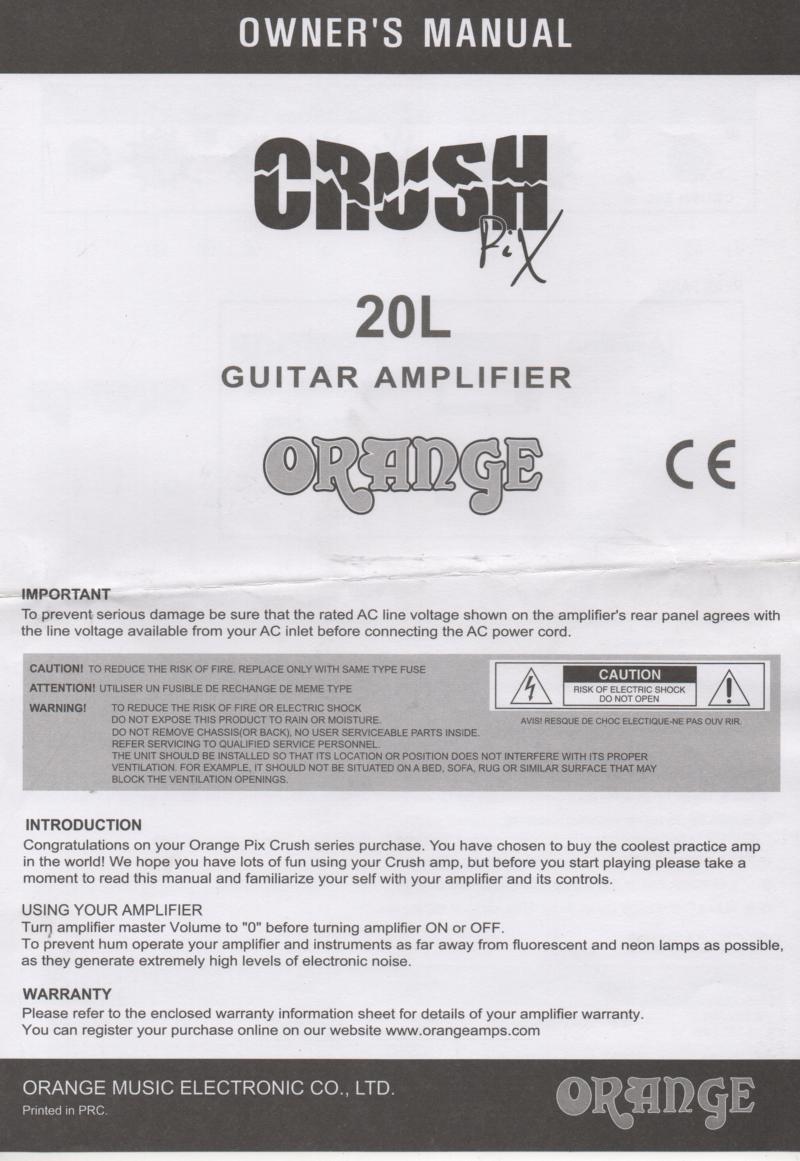 20L Guitar Amplifier Owners Manual