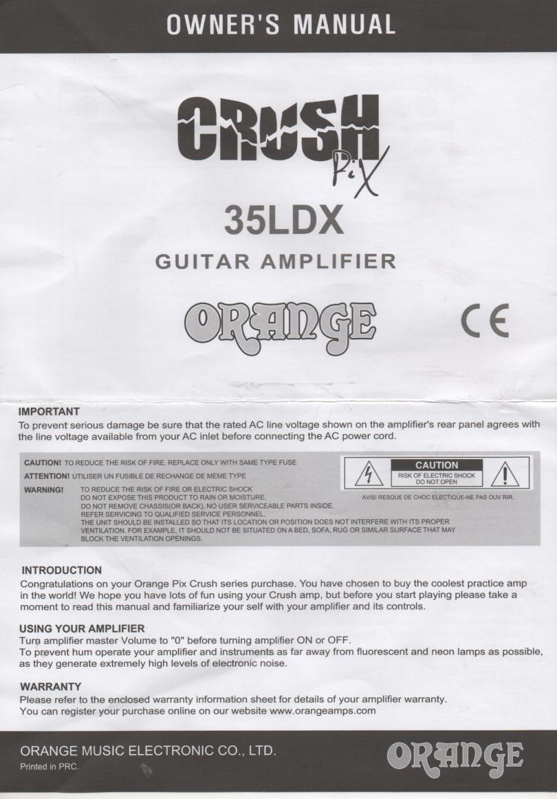 35 LDX Guitar Amplifier Owners Manual