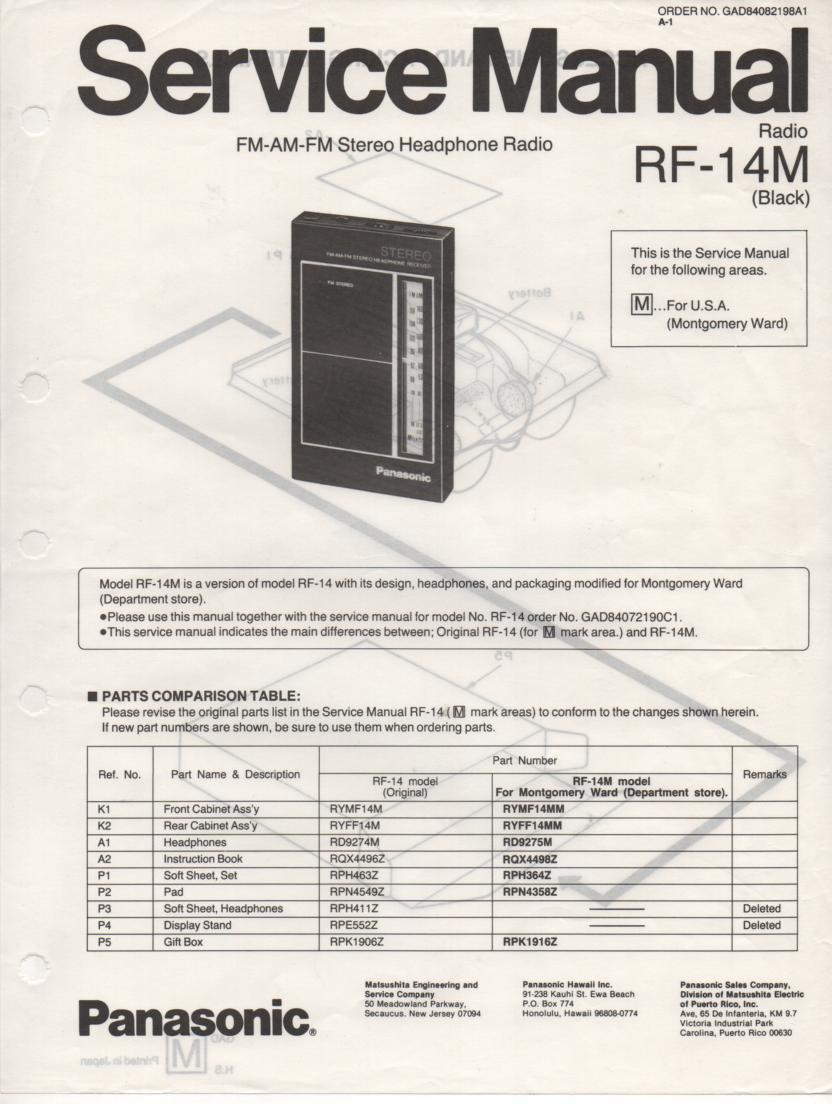 RF-14M AM FM Radio Service Manual
