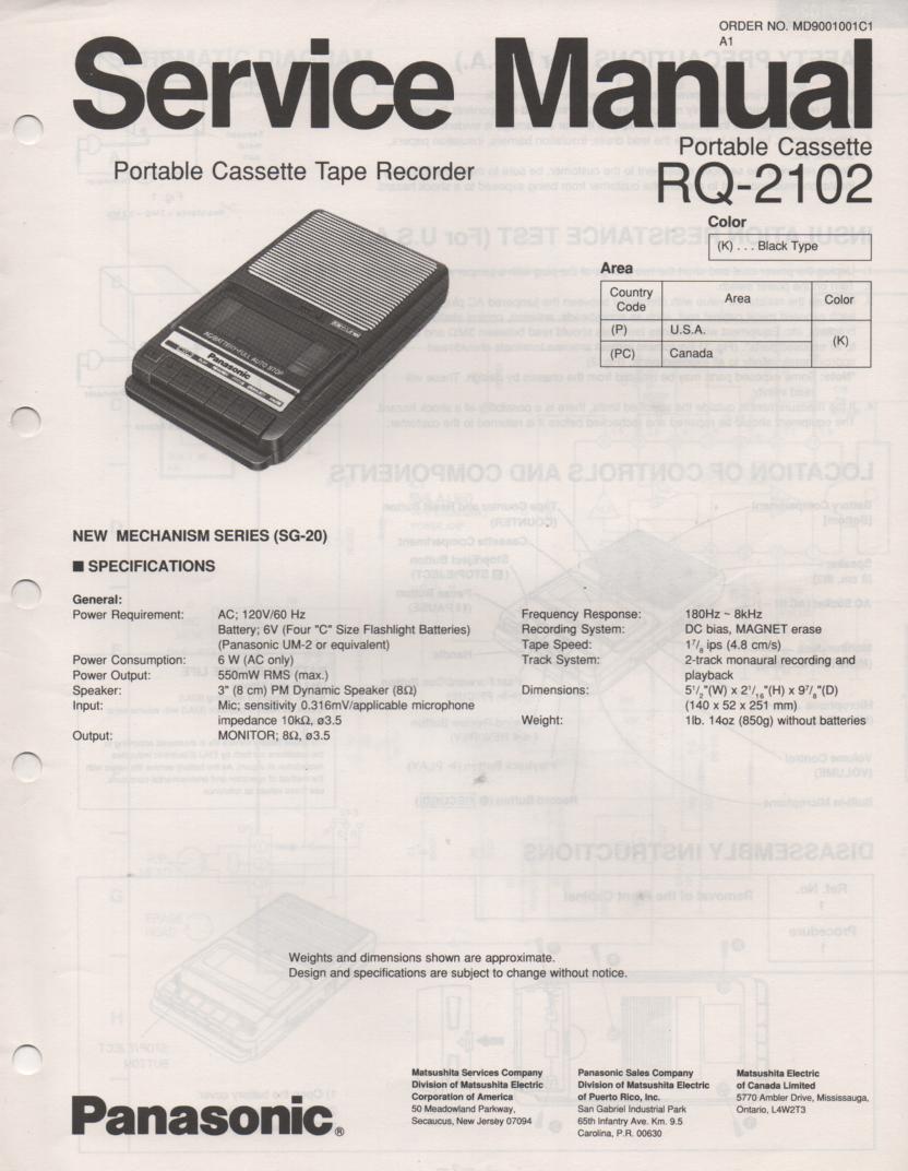 RQ-2102 Cassette Tape Recorder Service Manual