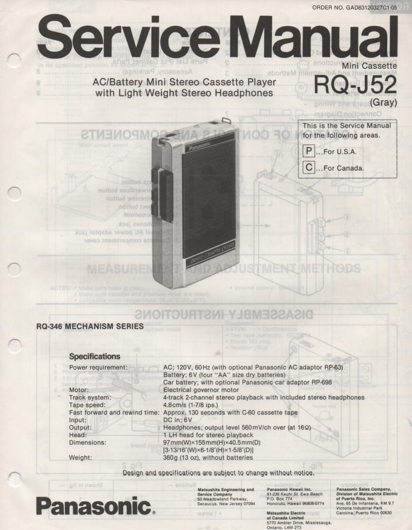 RQ-J52 Cassette Recorder Player Manual