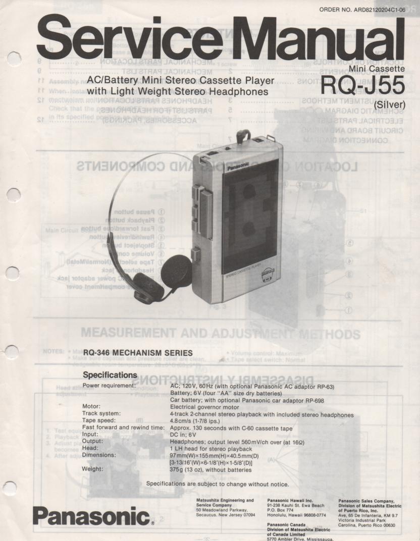 RQ-J55 Cassette Player Service Manual