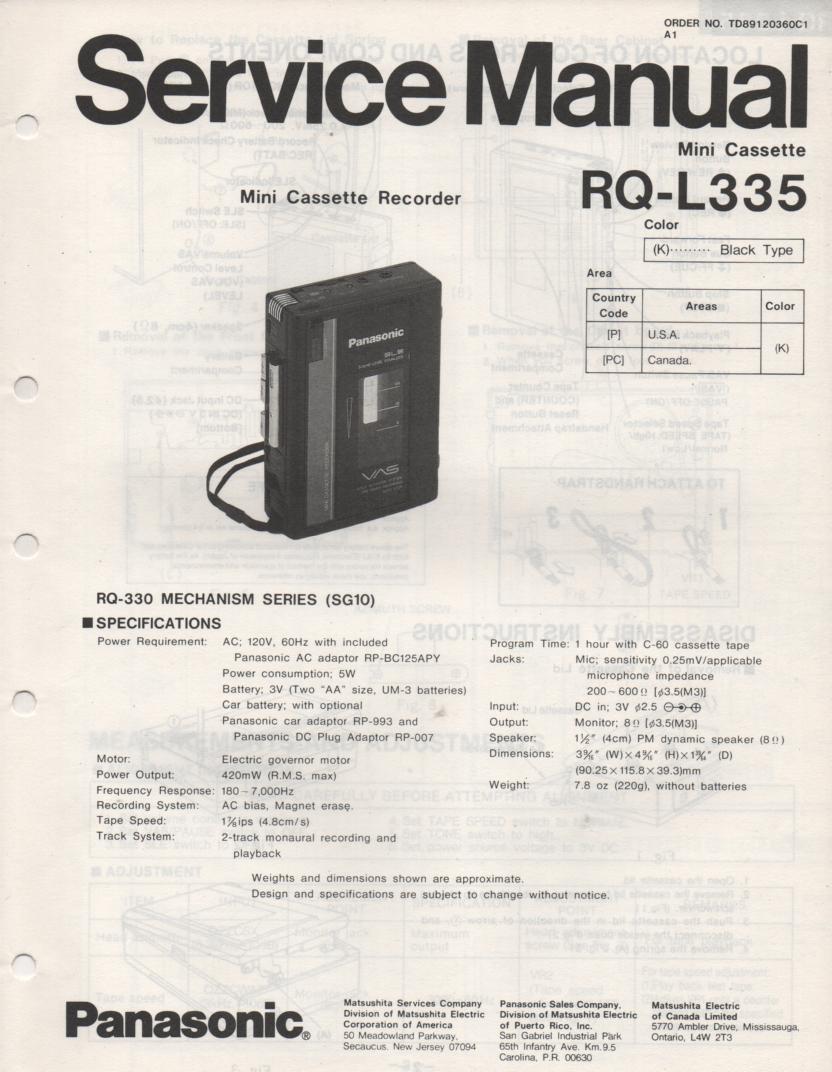 RQ-L335 Mini Cassette Recorder Service Manual