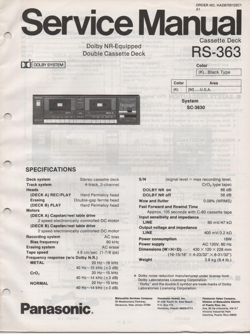 RS-363 Cassette Deck Service Manual