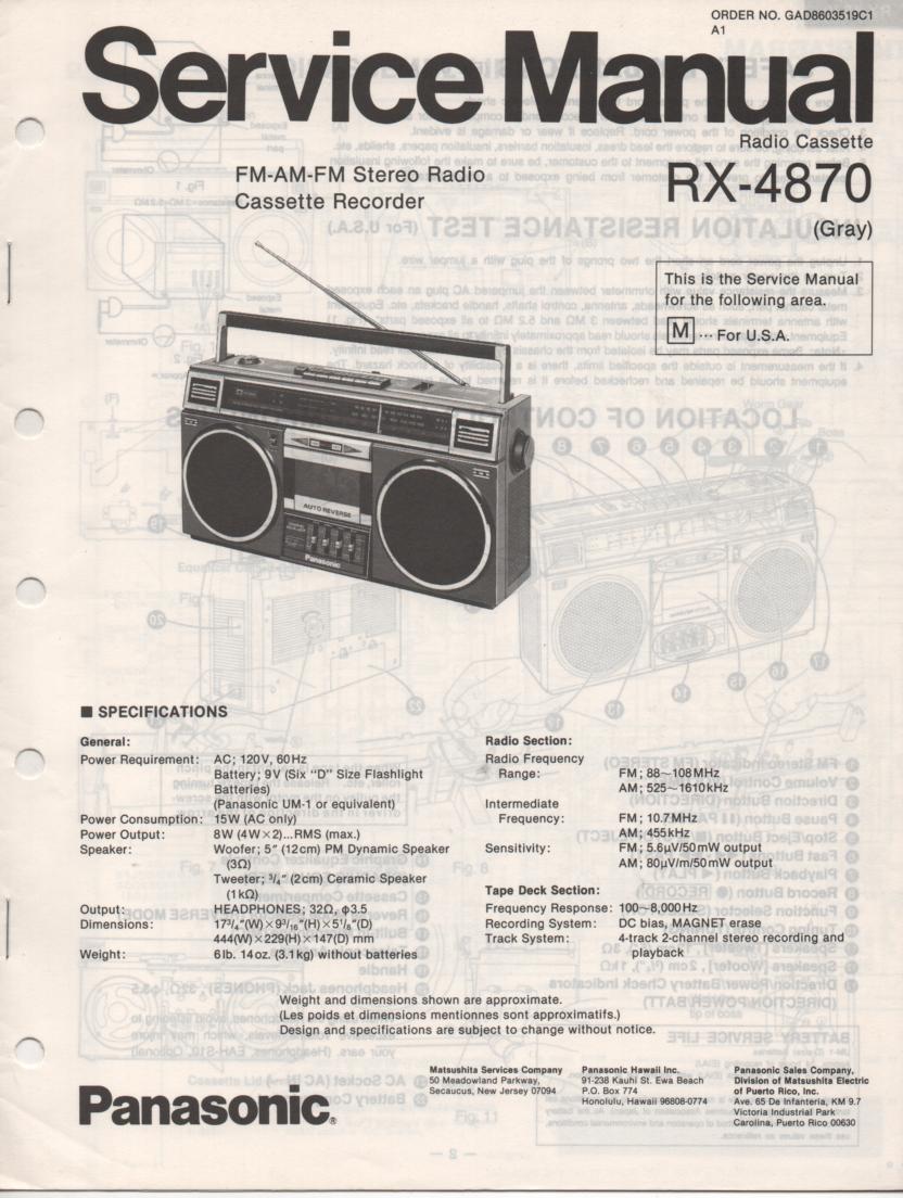 RX-4870 Radio Cassette Radio Service Manual