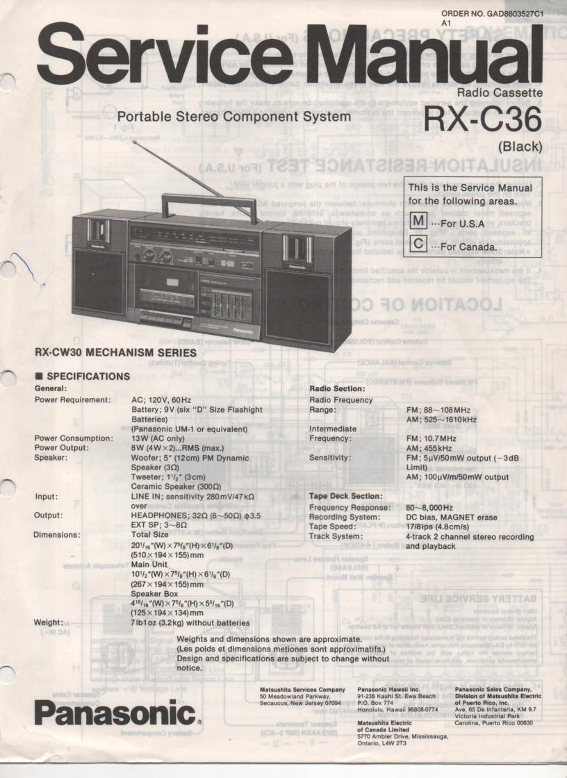 RX-C36 Radio Cassette Service Manual