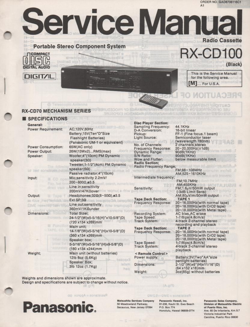 RX-CD100 CD Player Radio Cassette Service Manual
