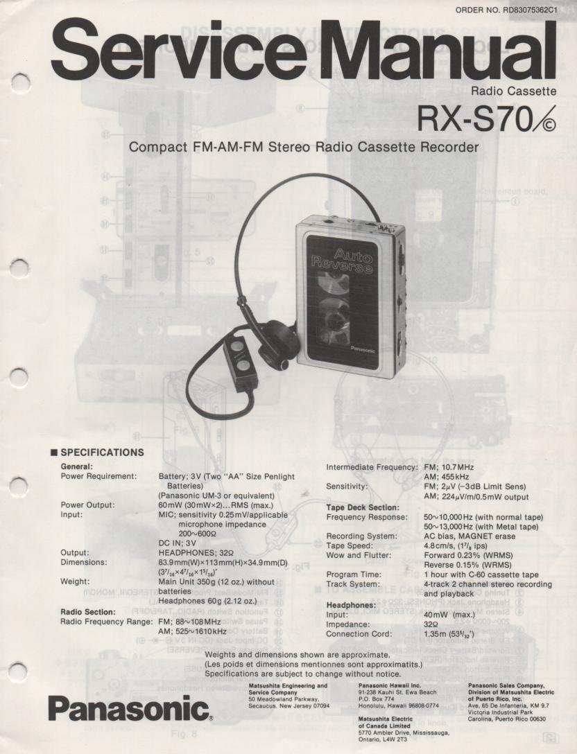 RX-S70 RX-70C Mini Cassette Radio Recorder Service Manual