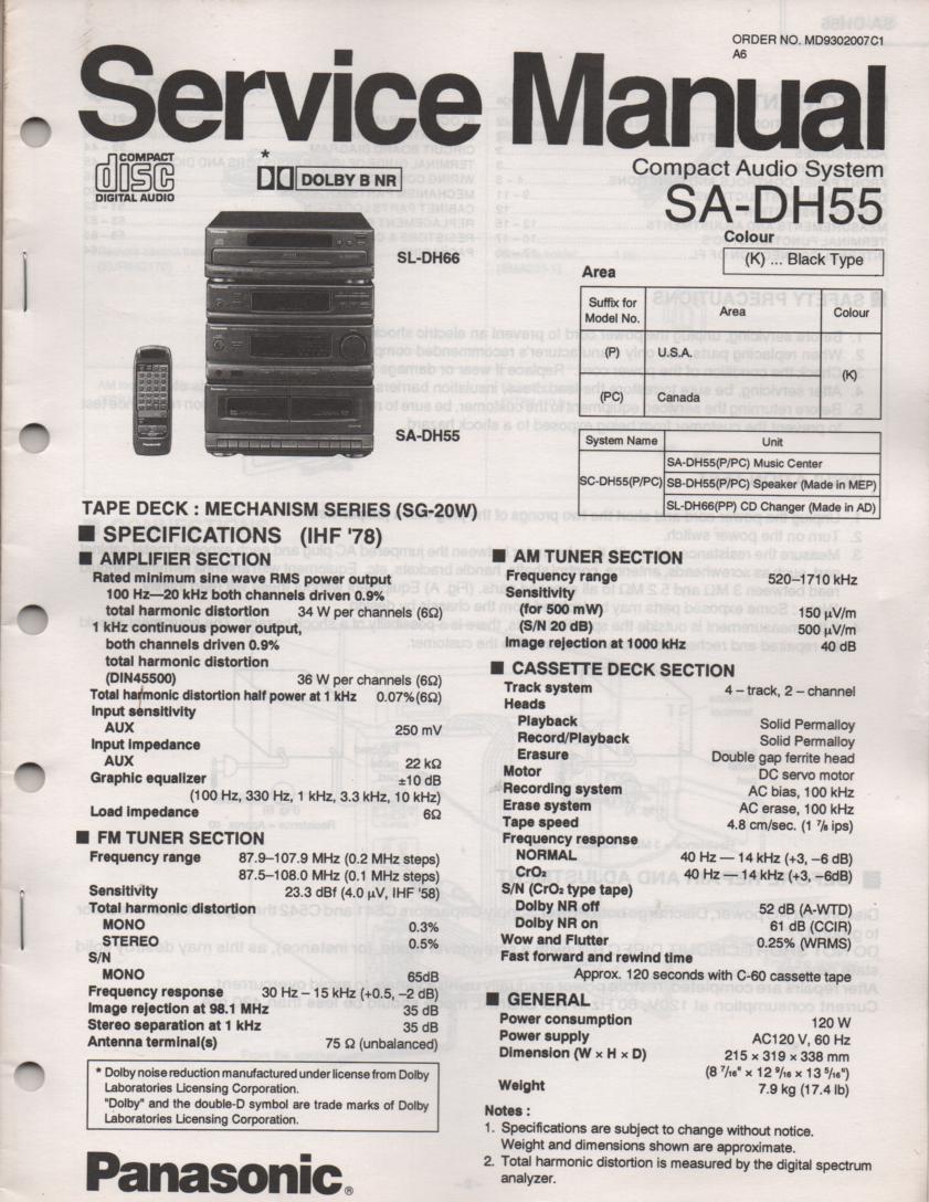 SA-DH55 CD Player Cassette Compact Audio System Service Manual