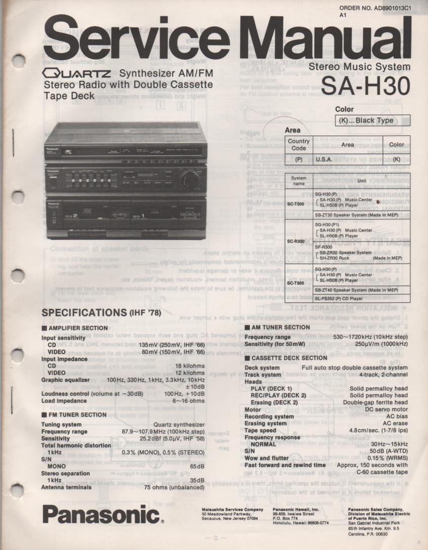 SA-DH66 CD Player Cassette Compact Audio System Service Manual