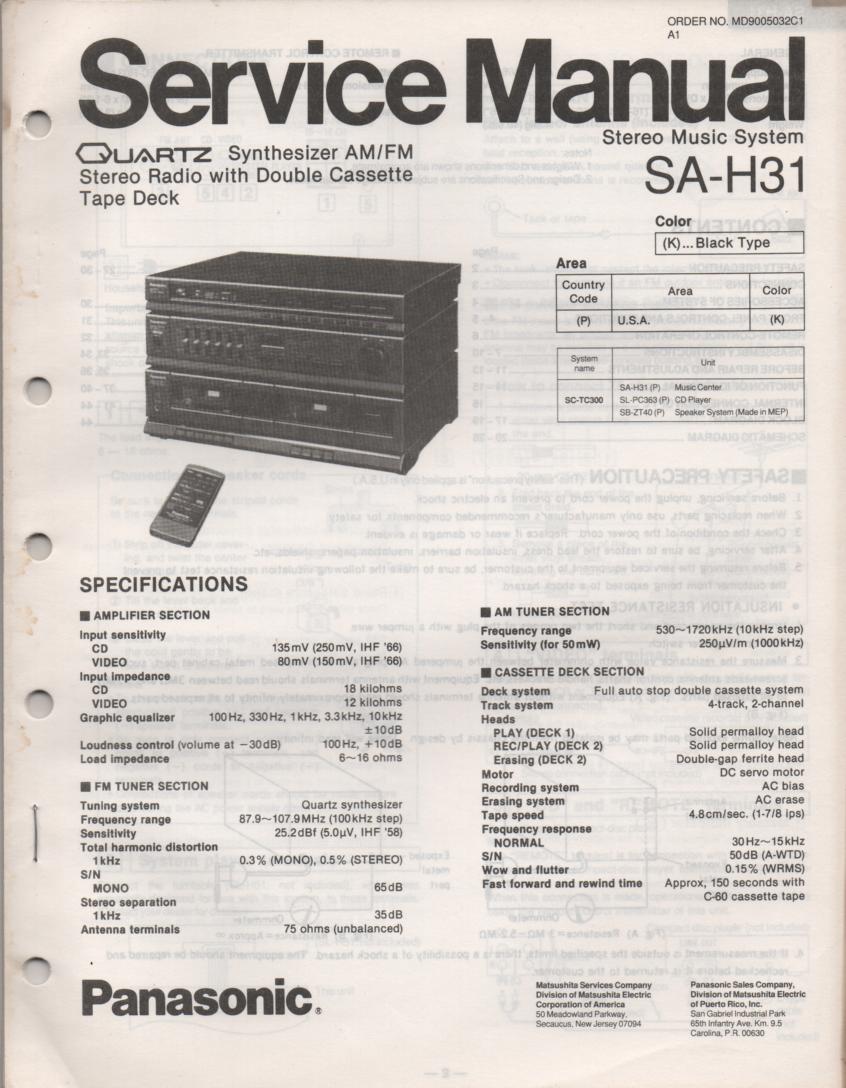SA-H31 Double Cassette Compact Audio System Service Manual