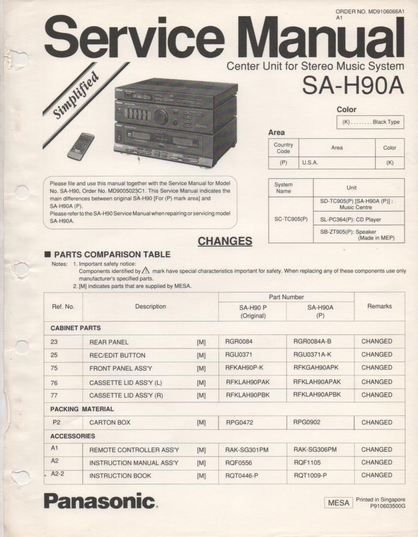 SA-H90A Double Cassette Compact Audio System Service Manual