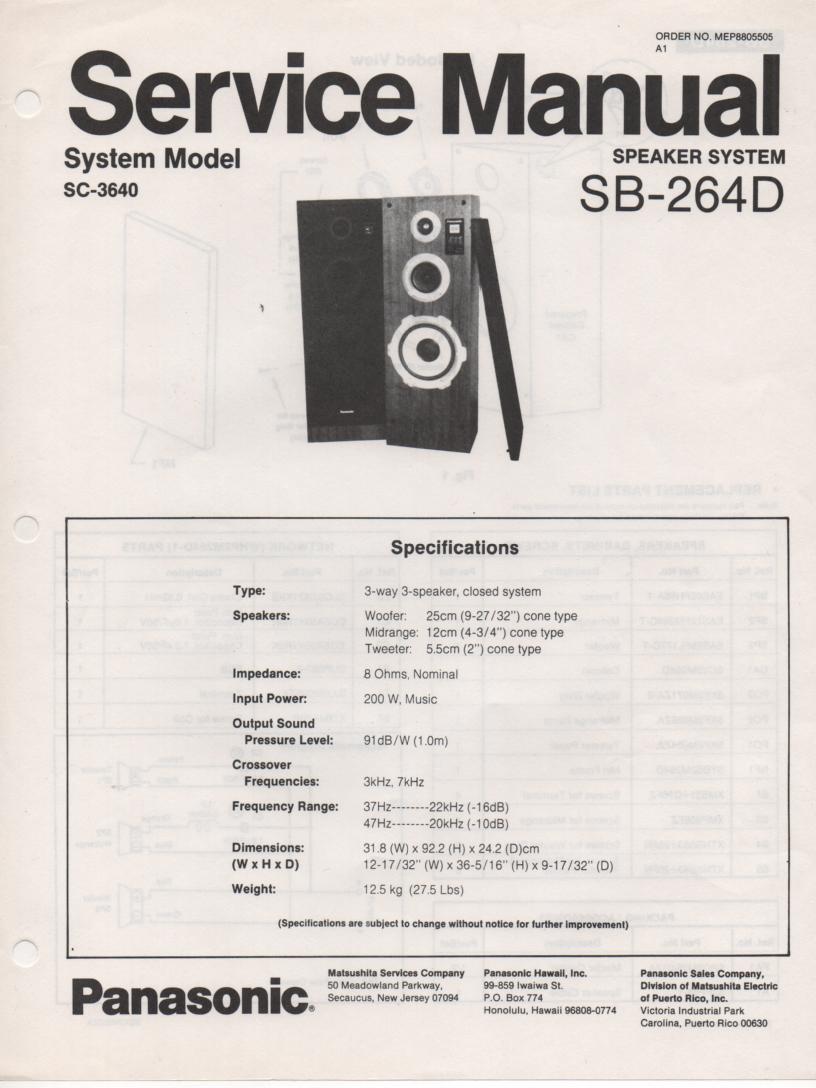 SB-264D Speaker System Service Manual