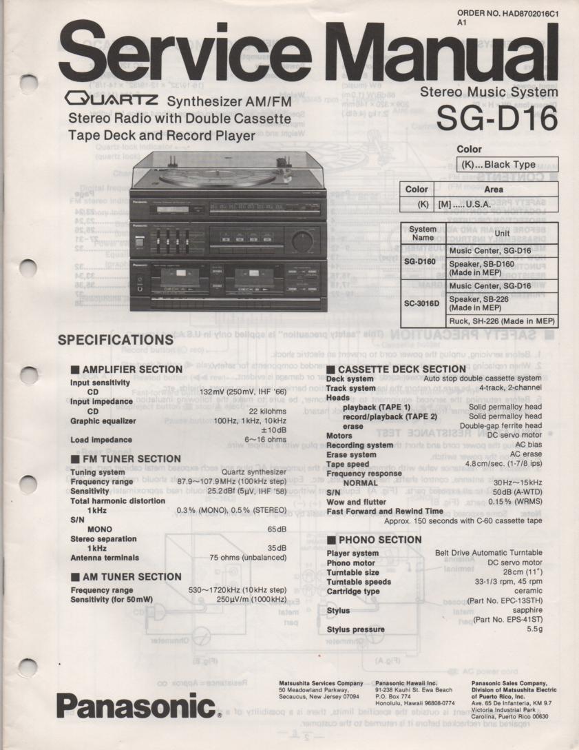 SG-D16 Music Center Stereo System Service Manual