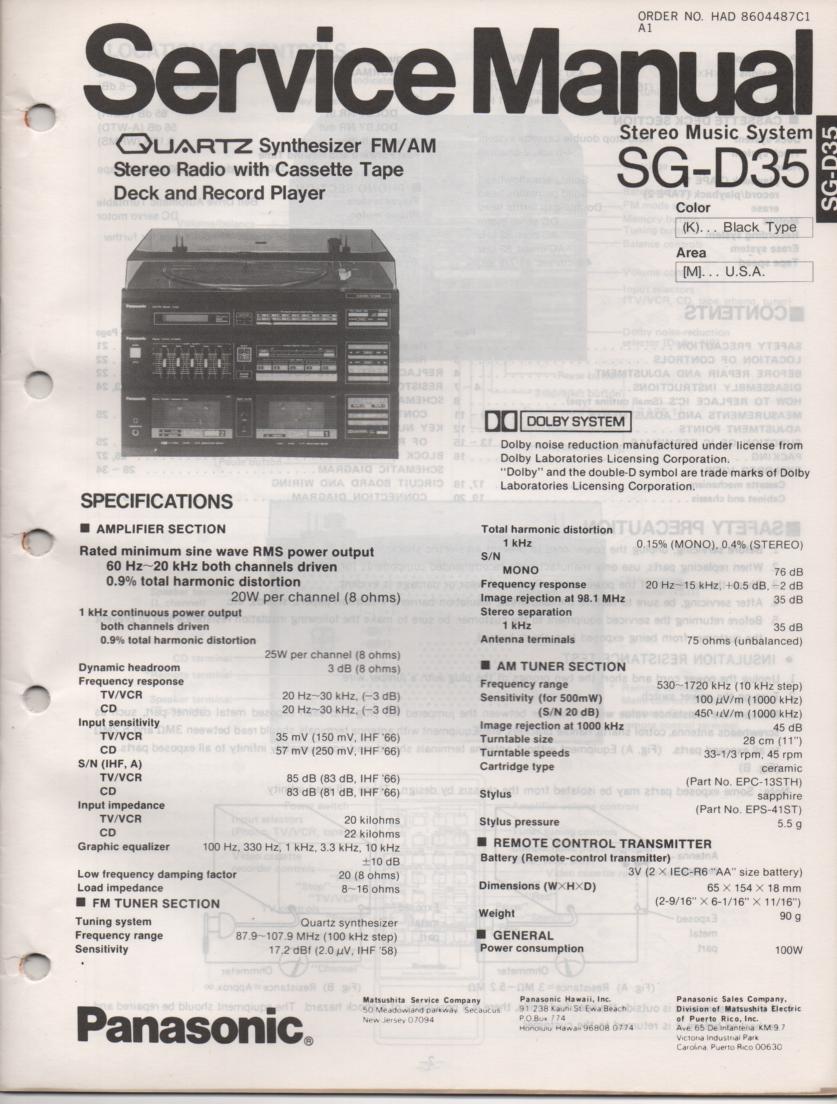 SG-D35 Music Center Stereo System Service Manual