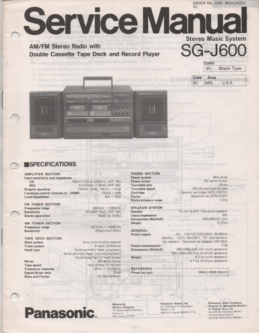 SG-J600 Portable Stereo System Service Manual
