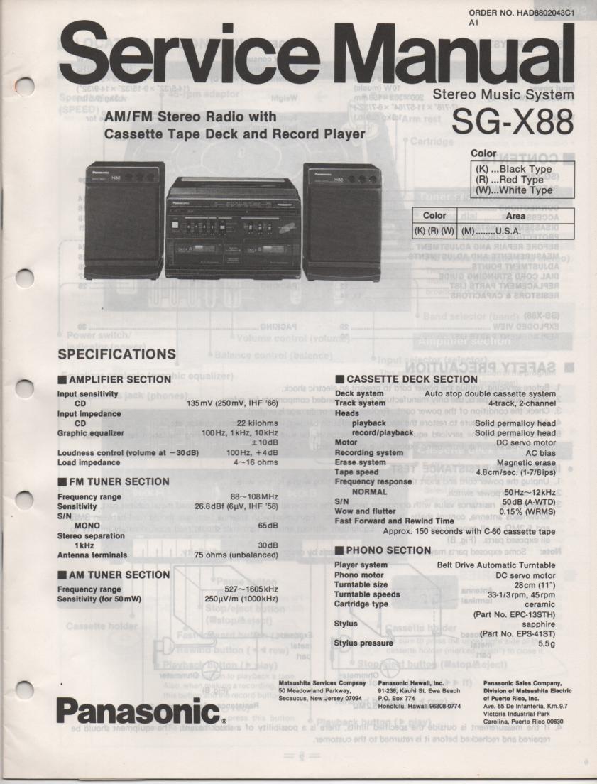 SG-X88 Music Center Stereo System Service Manual