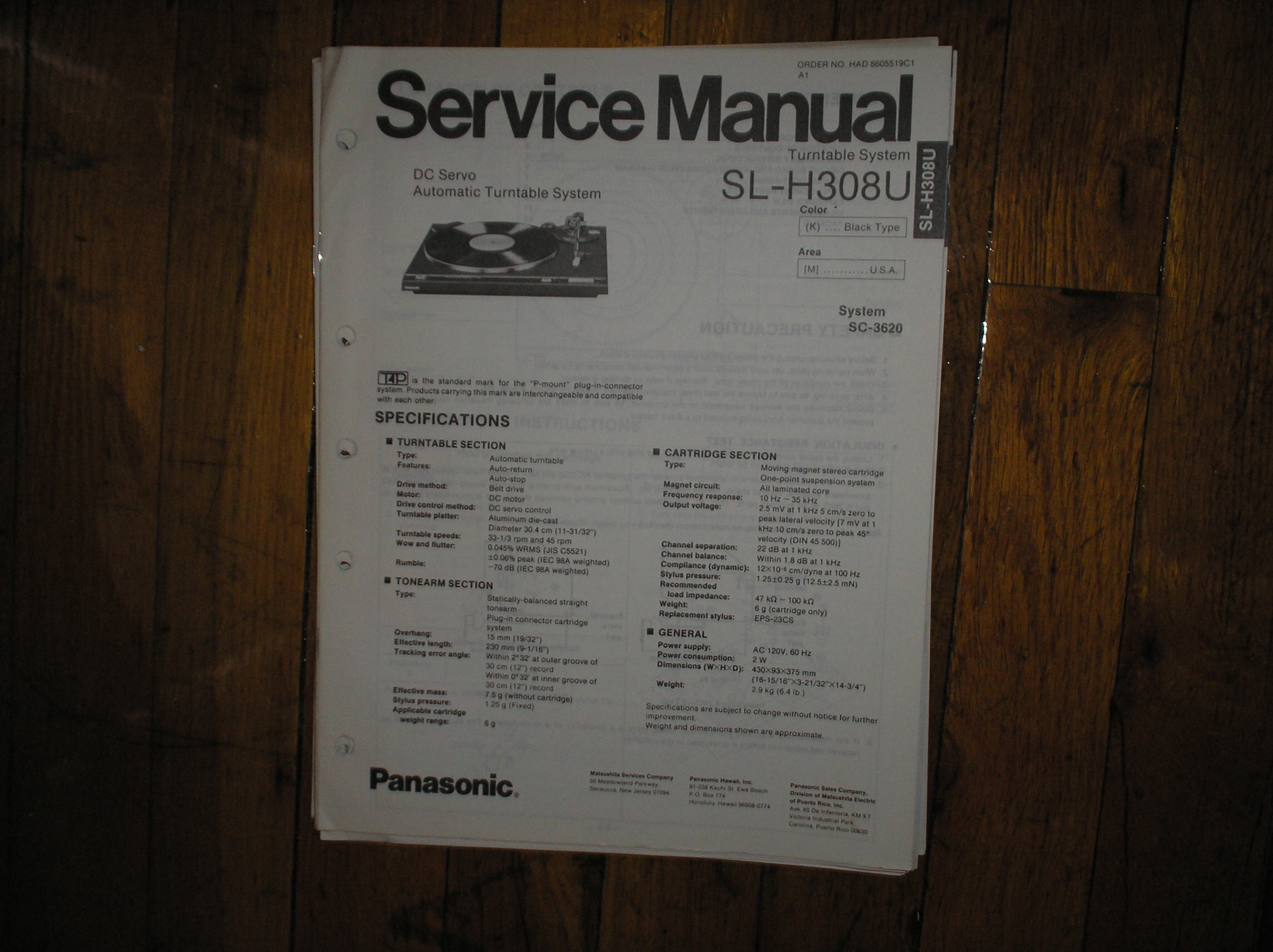 SL-H308U Turntable Service Manual