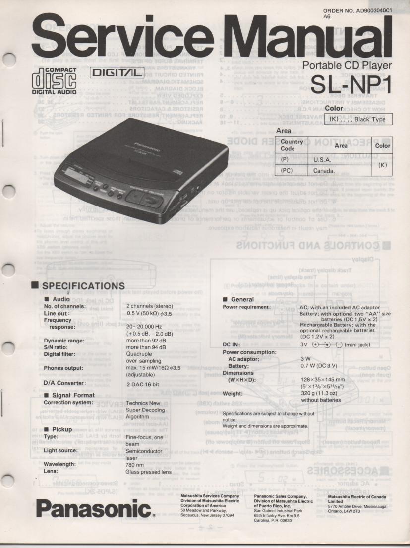 SL-NP1 Portable CD Player Service Manual