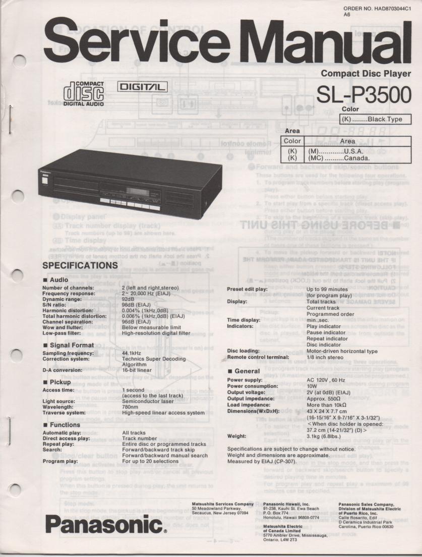 SL-P3500 CD Player Service Manual