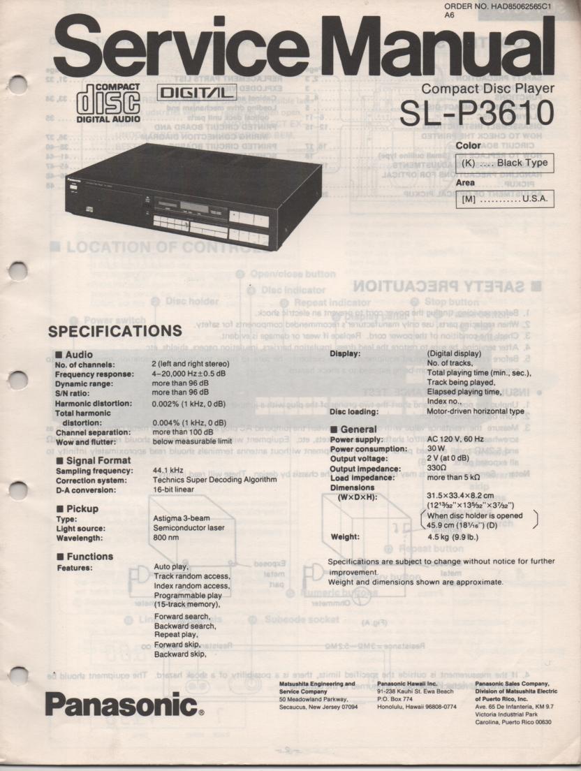 SL-P3610 CD Player Service Manual