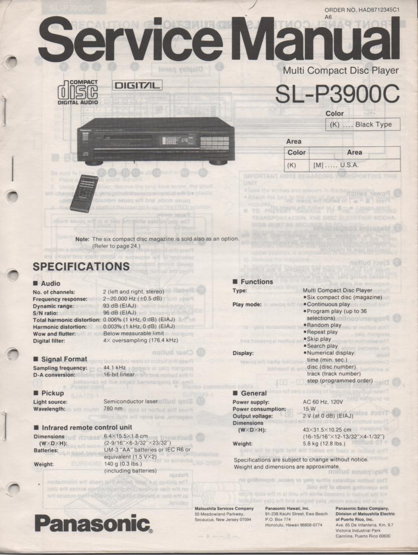 SL-P3900C CD Player Service Manual