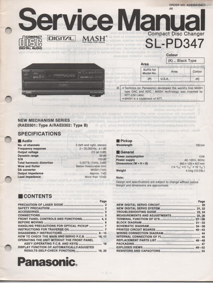 SL-PD347 Multi Disc CD Player Service Instruction Manual