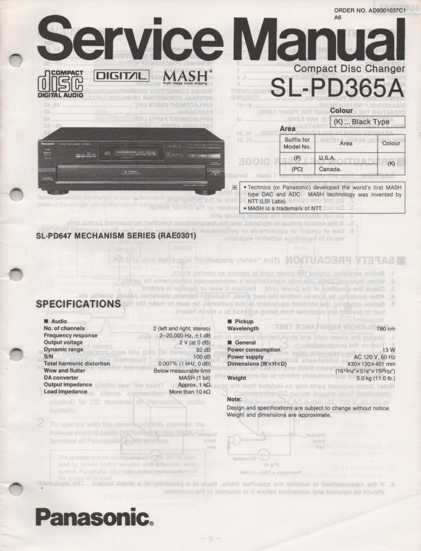SL-PD365A Multi Disc CD Player Service Instruction Manual