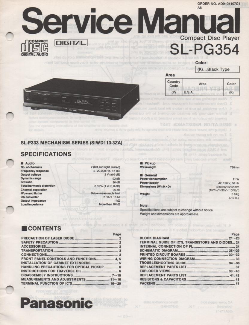 SL-PG354 Multi Disc CD Player Service Instruction Manual