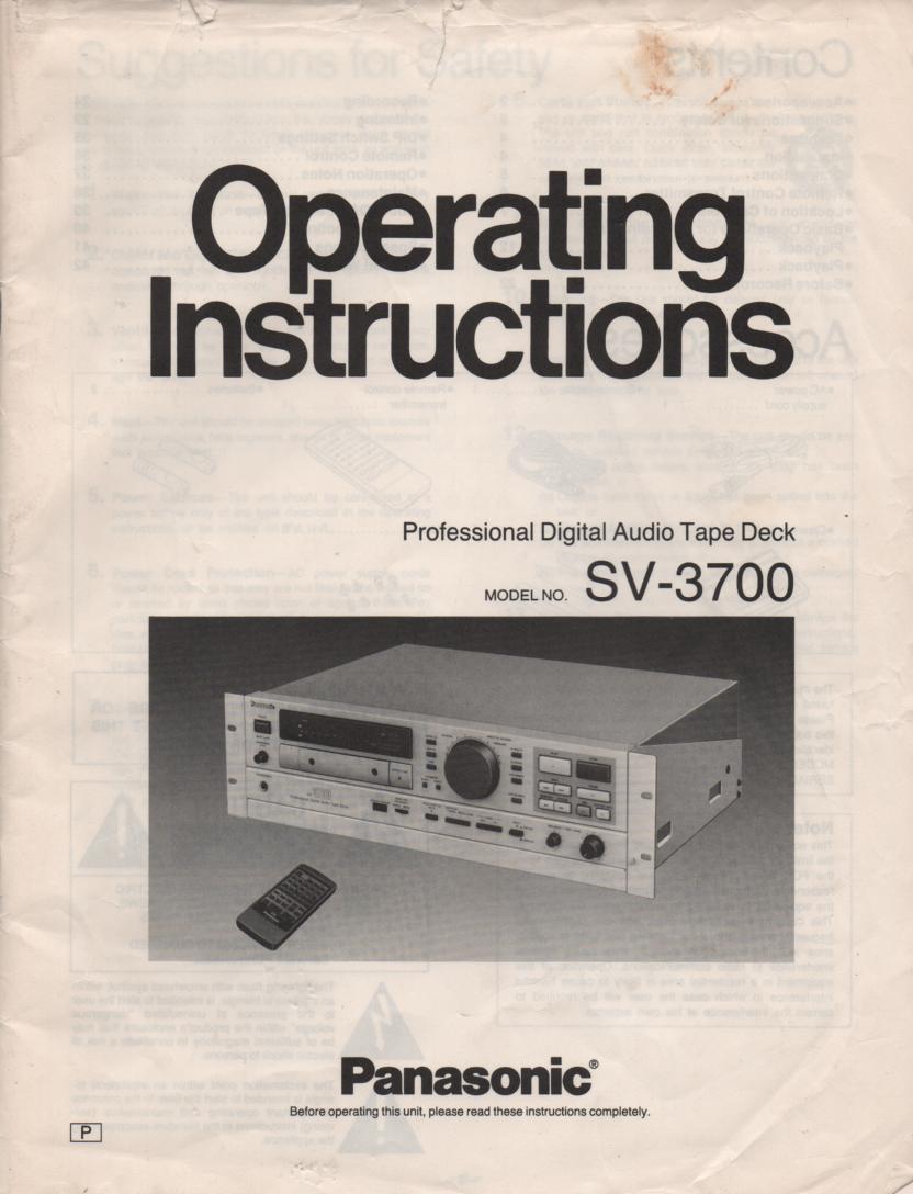 SV-3700 DAT Tape Deck Owners Manual