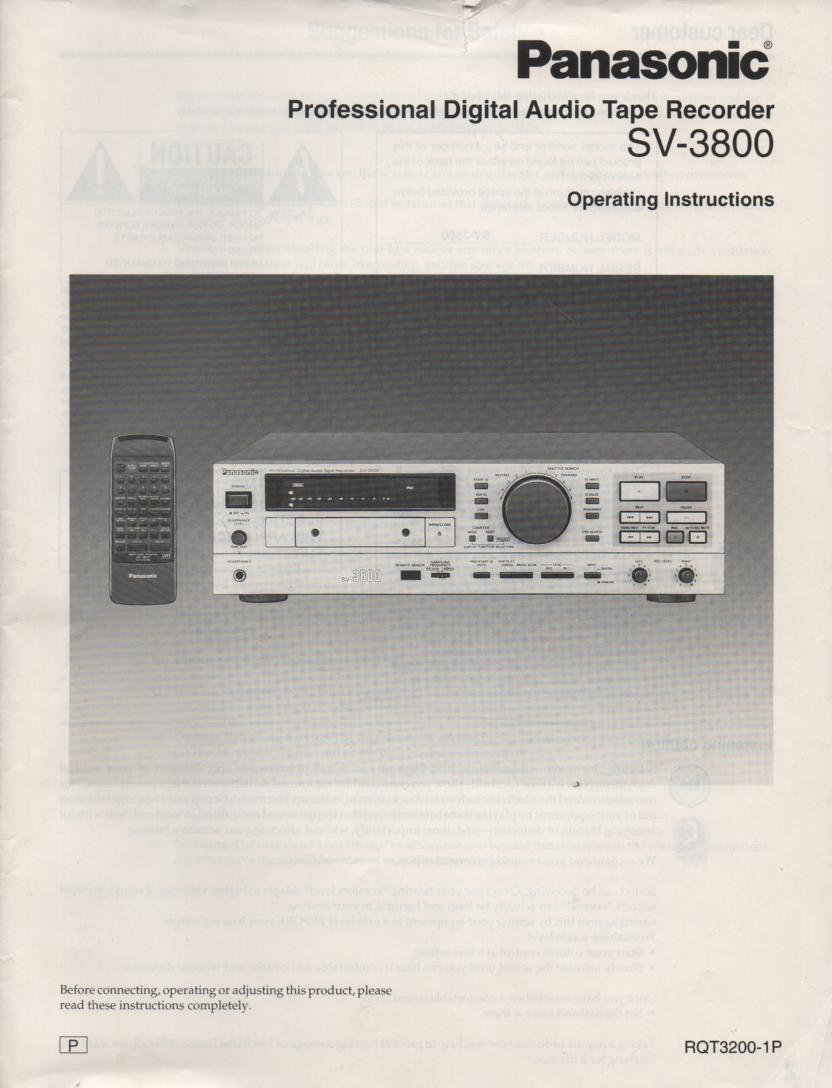 SV-3800 DAT Tape Deck Owners Manual