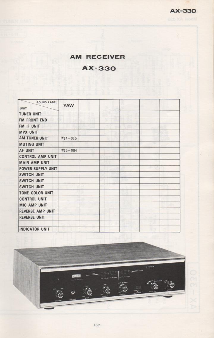 AX-330 Receiver Schematic Manual Only.  It does not contain parts lists, alignments,etc.  Schematics only