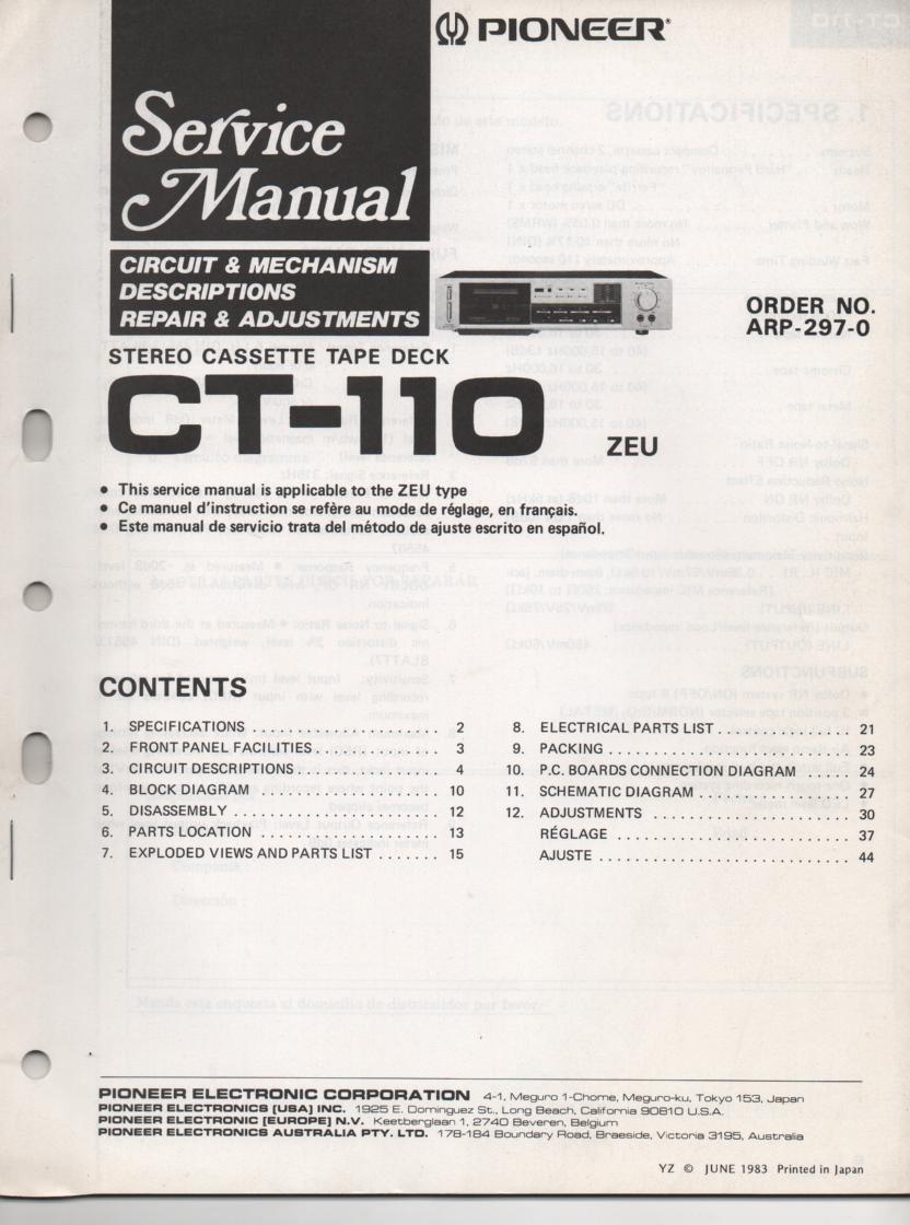 CT-110 Cassette Deck Service Manual. ARP-297-0..50 pages