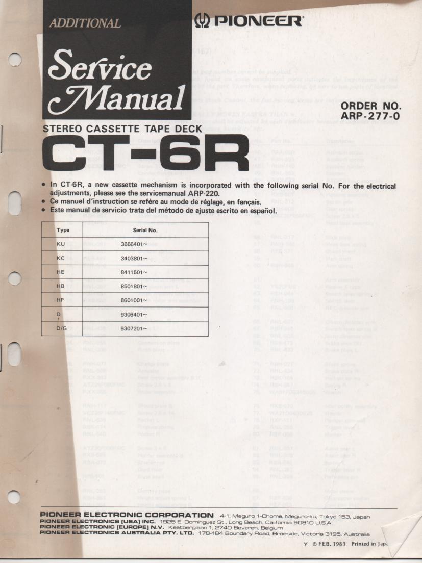 CT-6R Cassette Deck Service Manual 2. ARP-277-0