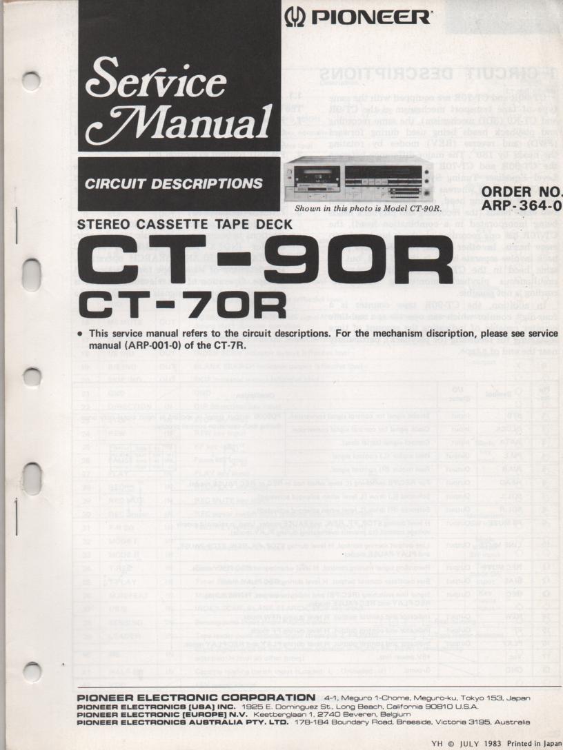 CT-70R CT-90R Cassette Deck Circuit Descriptions Service Manual. ARP-364-0