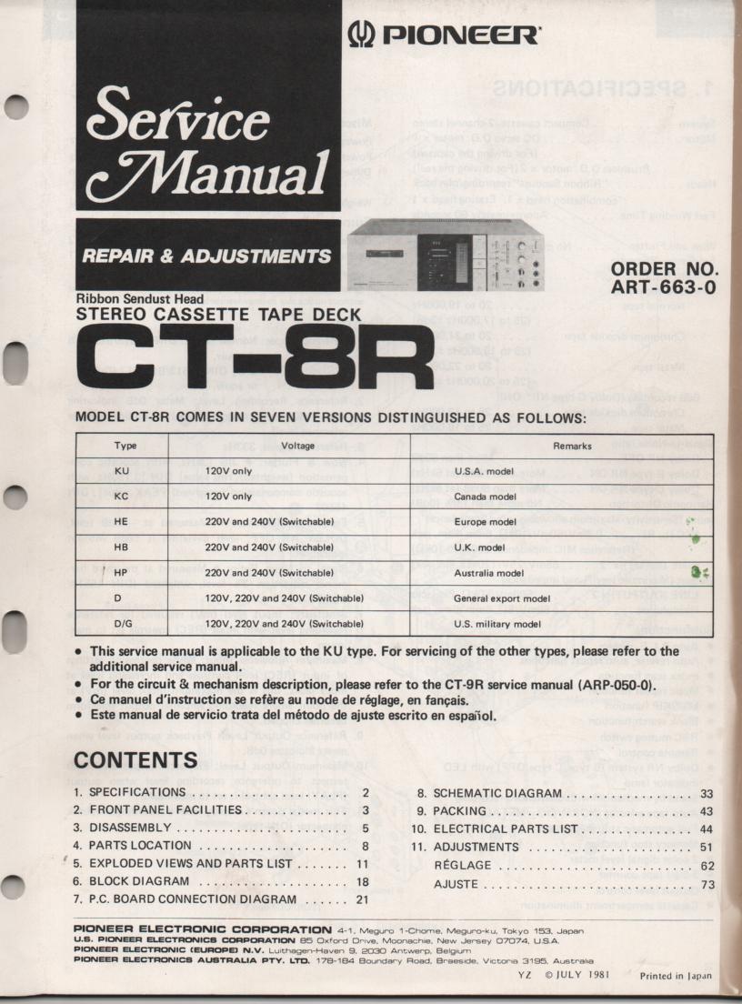 CT-8R Cassette Deck Service Manual 1. ART-663-0