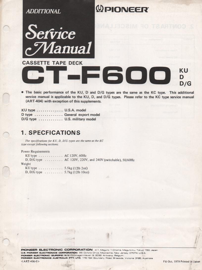 CT-F600 Cassette Deck Service Manual 2. ART-404-0 and ART-406-0