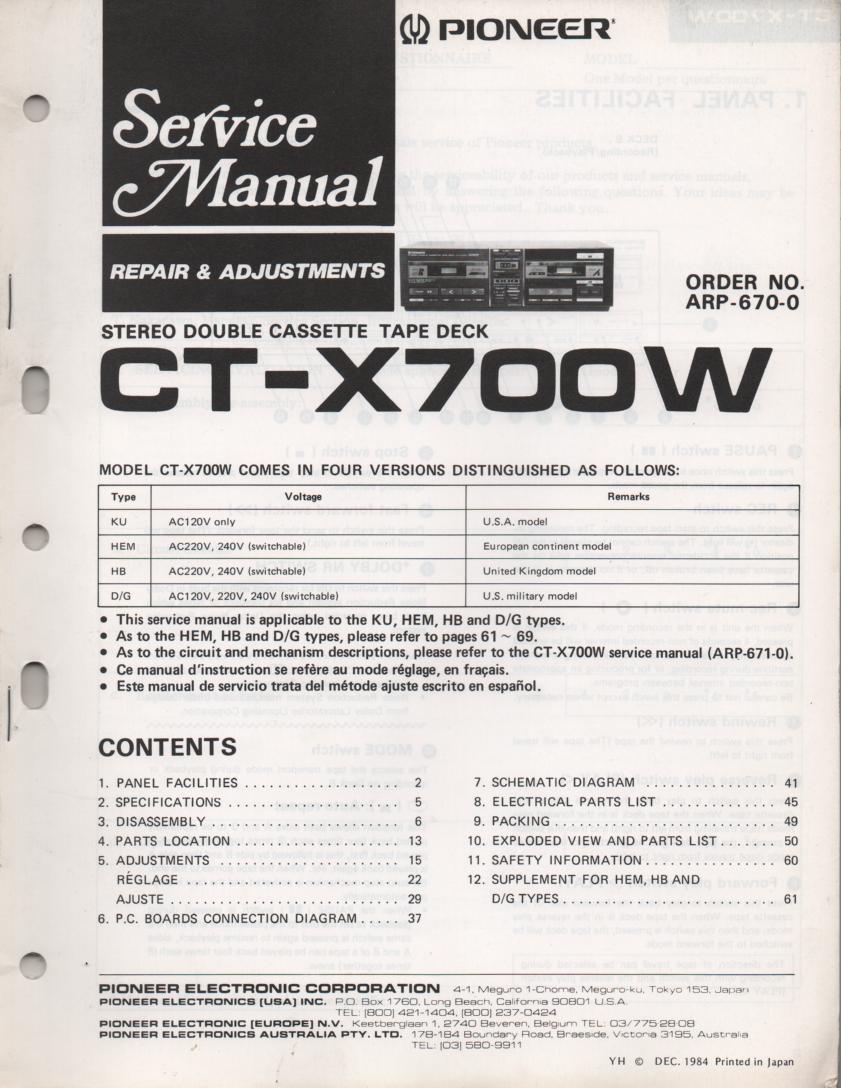 CT-X700W Cassette Deck Service Manual. ARP-670-0