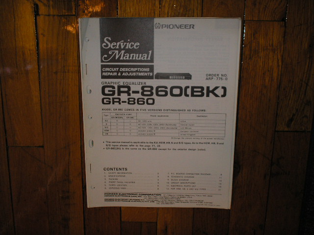 GR-860 GR-860BK Graphic Equalizer Service Manual