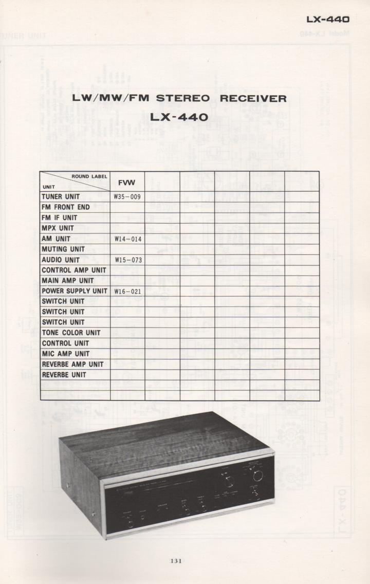 LX-440 Receiver Schematic Manual Only.  It does not contain parts lists, alignments,etc.  Schematics only